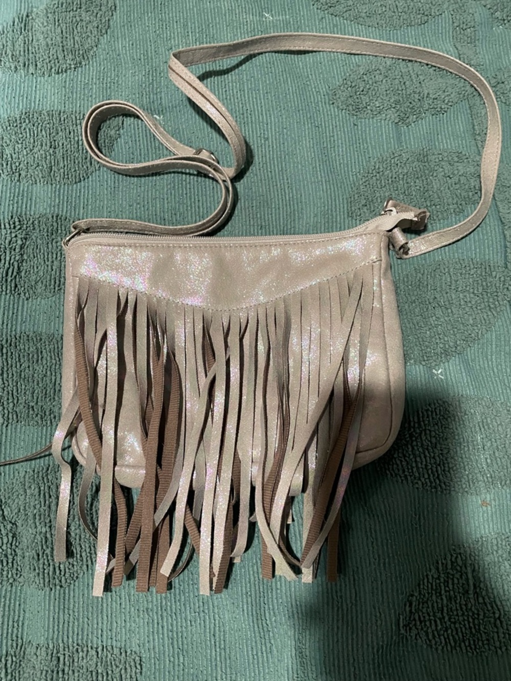 Iridescent fringe bag